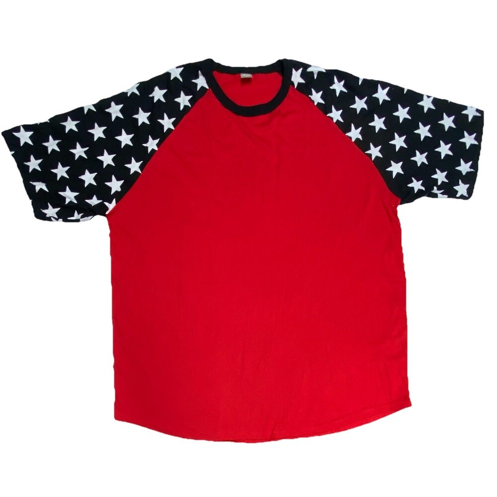 ILTEX Adult Raglan T Shirt Red Black Stars Baseball Style Tee Size 5X  Patriotic